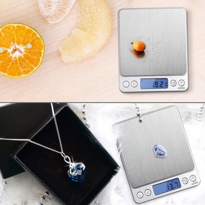 (Upgraded) AMIR Digital Kitchen Scale, 500g Mini Pocket Jewelry Scale, Cooking Food Scale, Back-Lit LCD Display, 2 Trays, 6 Units, Auto Off, Tare, PCS, Stainless Steel (Batteries Included) - CookCave