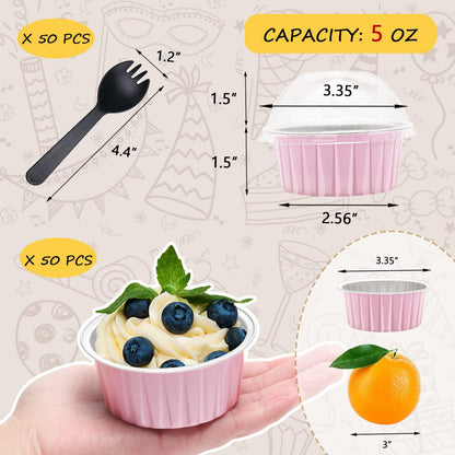 Jumbo Muffin Liners with Lids 50 Pack,Free-Air 5oz Aluminum Foil Cupcake Cups Muffin Tins,Disposable Ramekins Cupcake Baking Pans Cupcake Holders for Custard Mini Pie -Pink - CookCave