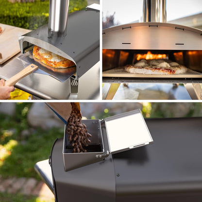 Mimiuo Portable Wood Pellet Pizza Oven with 13" Pizza Stone & Foldable Pizza Peel - Wood-Fired Pizza Oven for Outdoor Cooking - Finished with Black Coating (Classic W-Oven Series) - CookCave