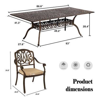 TITIMO 9-Piece Cast Aluminum Patio Furniture Set, Outdoor Dining Set Bistro Conversation Set, All-Weather Patio Dning Chairs and Rectangular Dining Set with Umbrella Hole(8 Khaki Flower Chairs) - CookCave