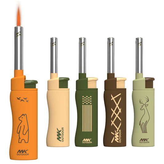 MK Lighter 5pcs. Outdoor Series Candle Lighters, Windproof Torch Flame, Ideal Lighters for Candles, BBQ Grills, Camping Lighters, Outdoor Activities, Refillable Butane, Multipurpose Lighters - CookCave