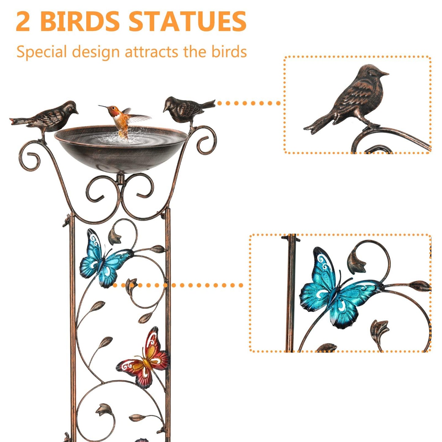 SUNNYPARK Bird Bath with Trellis Outdoor, Antique Garden Iron Trellis with Decorative Butterflies Detachable Bird Bowl Metal Potted Plants Support for Climbing Flowers - CookCave