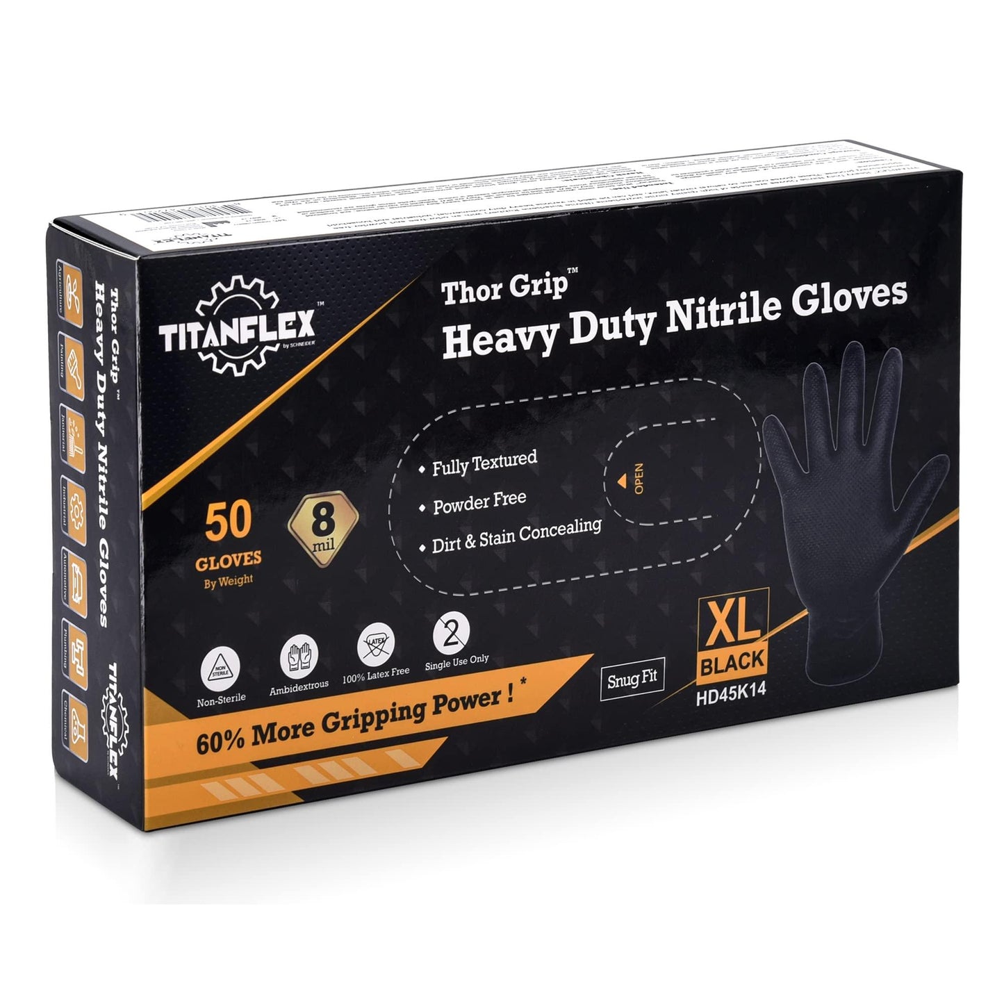 TITANflex Thor Grip Heavy Duty Black Industrial Nitrile Gloves, 8-mil, XL, Box of 50, Gloves Disposable Latex Free with Raised Diamond Texture Grip, Powder Free, Rubber Gloves, Mechanic Gloves - CookCave
