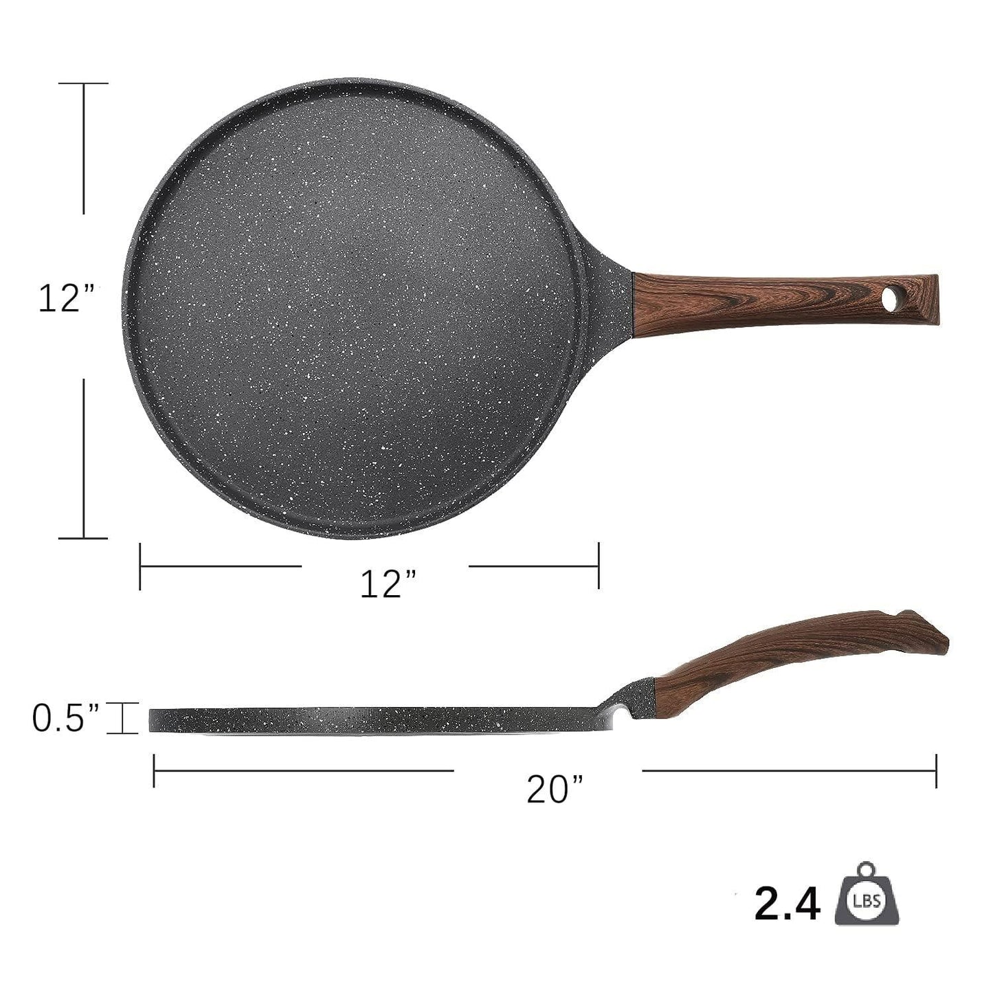 SENSARTE Nonstick Crepe Pan, Swiss Granite Coating Dosa Pan Pancake Flat Skillet Tawa Griddle 12-Inch with Stay-Cool Handle, Induction Compatible, PFOA Free - CookCave