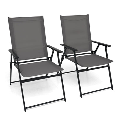 Anmutig 2 Pieces Patio Folding Chairs, Outdoor Portable Dining Chairs for Outdoor & Indoor, Sling Back Chairs with Armrests for Lawn, Pool, Courtyard, Balcony & Garden Set of 2 Grey - CookCave