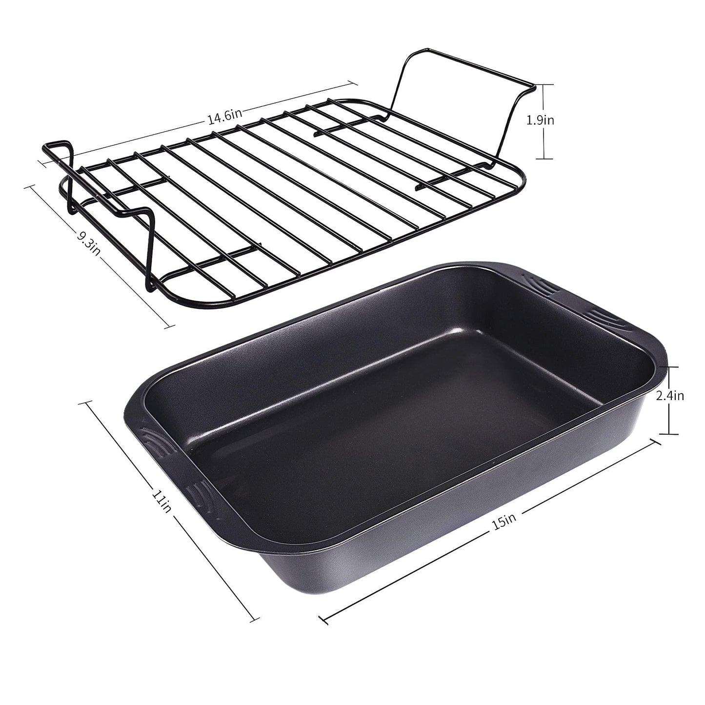 kitCom Bakeware Nonstick Roaster, Nonstick Roasting Pan with Rack, Great For Roast Chicken, Roasts And Turkeys - 15 Inch x 11 Inch (5.8 QT), Gray - CookCave