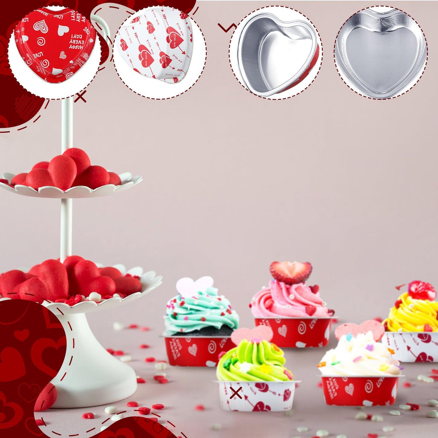 Vesici 120 Pieces Valentine's Day Aluminum Foil Cake Pan with Lids Heart Shaped Cake Pans Disposable Mini Foil Pan 3.4 Ounce Heart Pudding Cupcake Cup for Valentine Mother's Day Wedding Birthday - CookCave