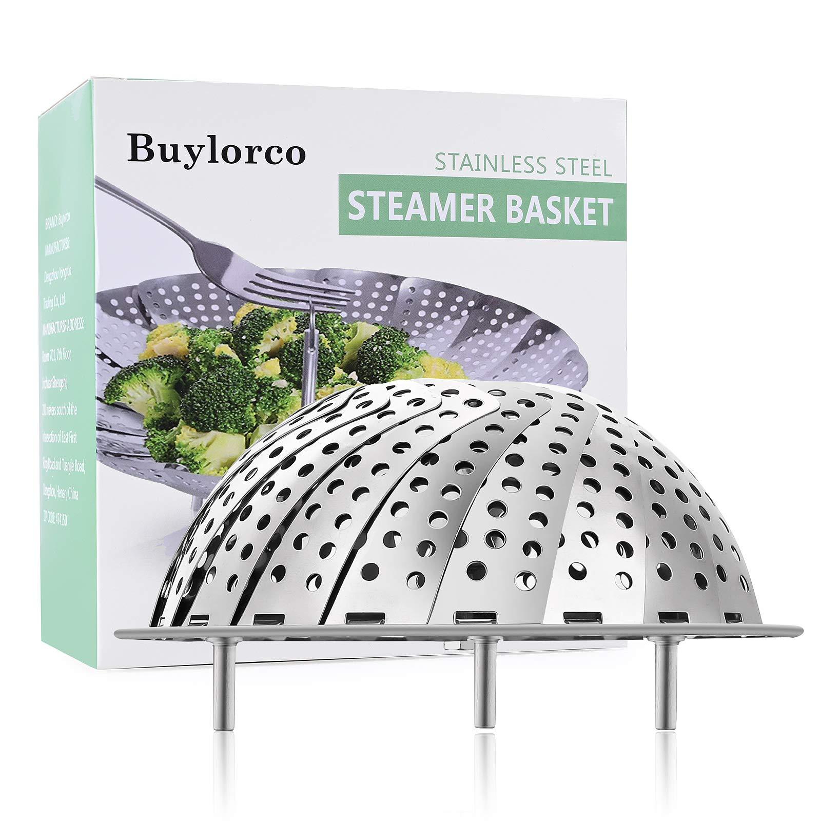 Buylorco Steamer Basket Stainless Steel Folding Vegetable Steamer Insert Steamer Cookware for Veggie Seafood Cooking (fit pots for 5" to 9") - CookCave