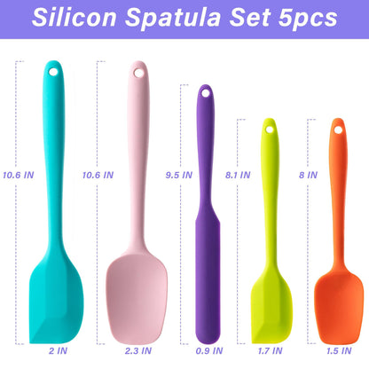 Silicone Spatula Set, 5 Piece Food Grade Rubber Spatulas for Baking, Cooking, and Mixing High Heat Resistant Non Stick Dishwasher Safe BPA-Free (Multicolor) - CookCave