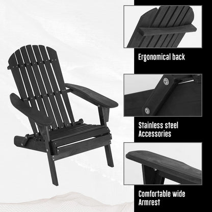 Folding Adirondack Chair Set of 2, Weather Resistant Adirondack Chairs Lawn Chair Outdoor Modern Adirondack Chairs Fire Pit Chairs Outdoor Chairs for Patio Lawn Garden Backyard Pool Deck, Black - CookCave