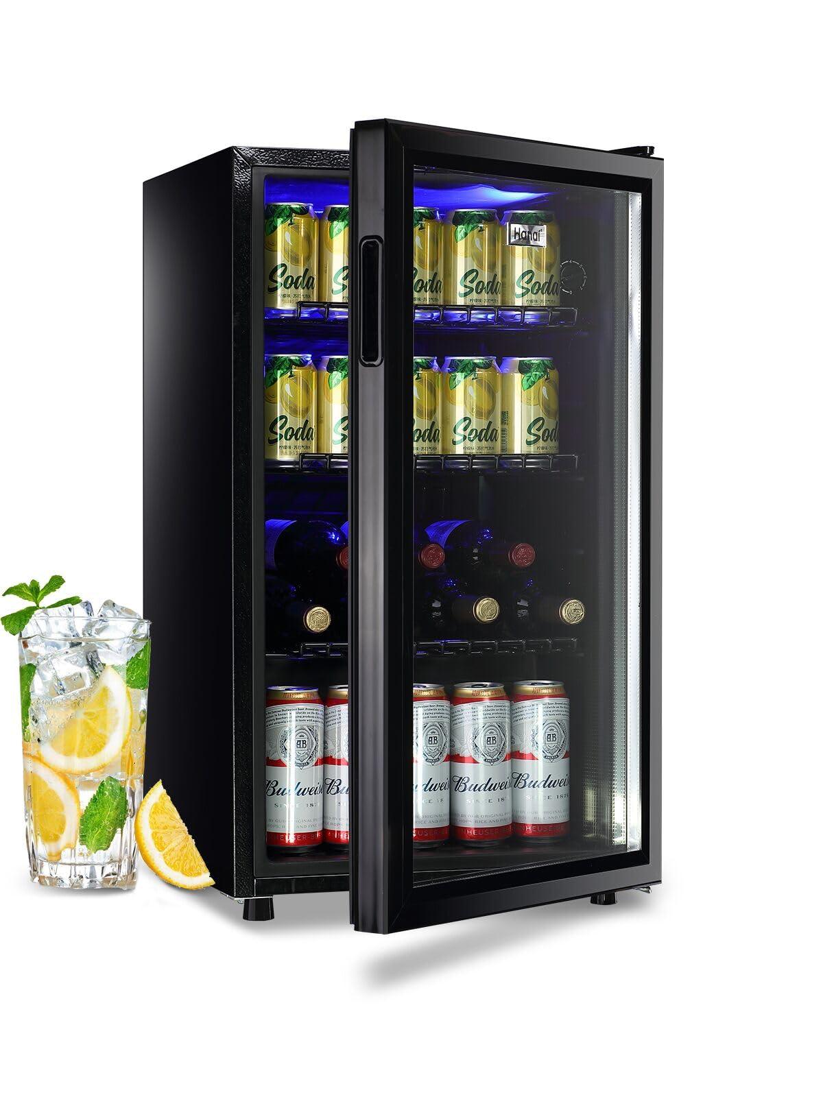 WANAI Beverage Refrigerator Cooler Fridge Glass Door 125Can Beer Fridge Beverage Cooler Drinks Wines Juice Soda Cooler Adjustable Shelves LED Lights Temp Control for Home Office Dorm Bar 3.5 Cu. Ft - CookCave