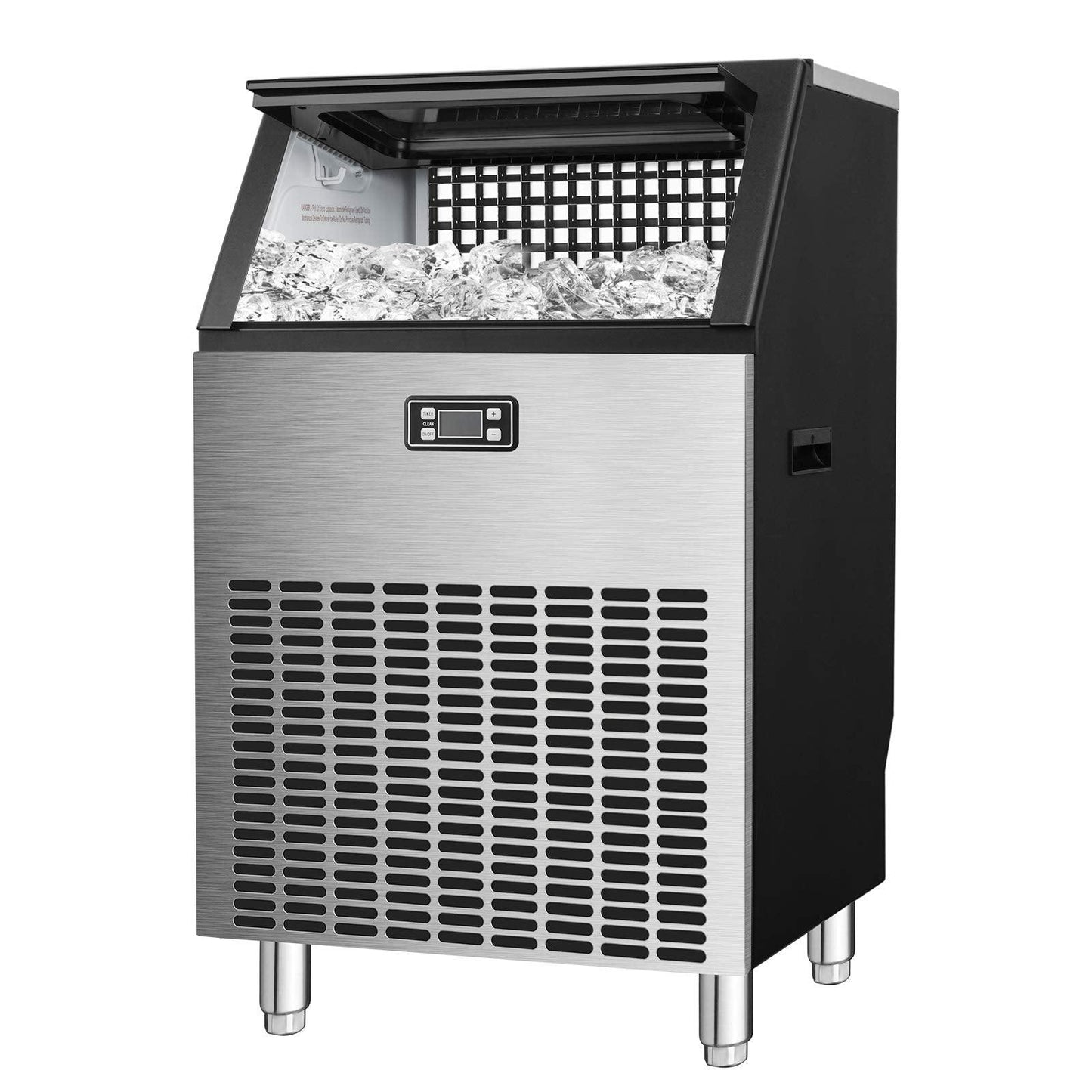 Antarctic Star Commercial Ice Makers Machine Stainless Steel Makers 200 Lbs of Ice Per 24H with 48 Pounds Storage Capacity Ice Cubes Freestanding Party/Bar/Restaurant Scoop Connection Hose Silver - CookCave