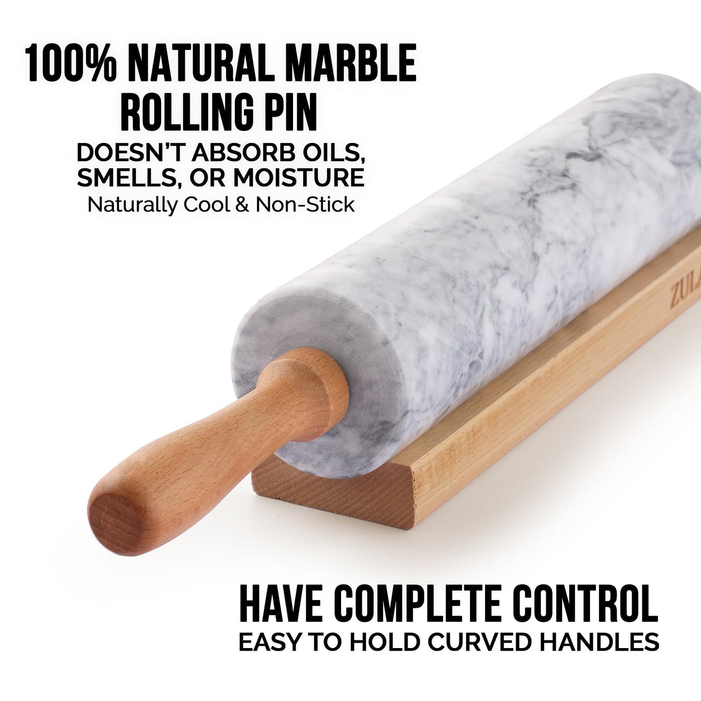 Zulay Kitchen 17-Inch Marble Rolling Pin With Stand - Polished Marble Rolling Pins For Baking - Long Rolling Pin Marble With Beechwood Handle - Non-stick Roller Pin For Baking Pastries, Bread & Pizza - CookCave