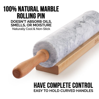 Zulay Kitchen 17-Inch Marble Rolling Pin With Stand - Polished Marble Rolling Pins For Baking - Long Rolling Pin Marble With Beechwood Handle - Non-stick Roller Pin For Baking Pastries, Bread & Pizza - CookCave