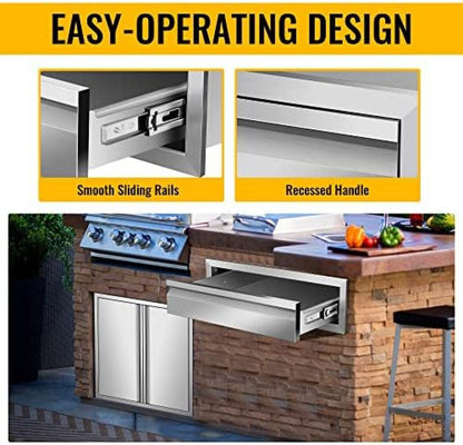 Outdoor Kitchen Drawers, Flush Mount Double BBQ Access Drawers Stainless Steel with Recessed Handle, BBQ Island Drawers for Outdoor Kitchens Or Grill Station,-24W X 6.5H X 23D Inch - CookCave