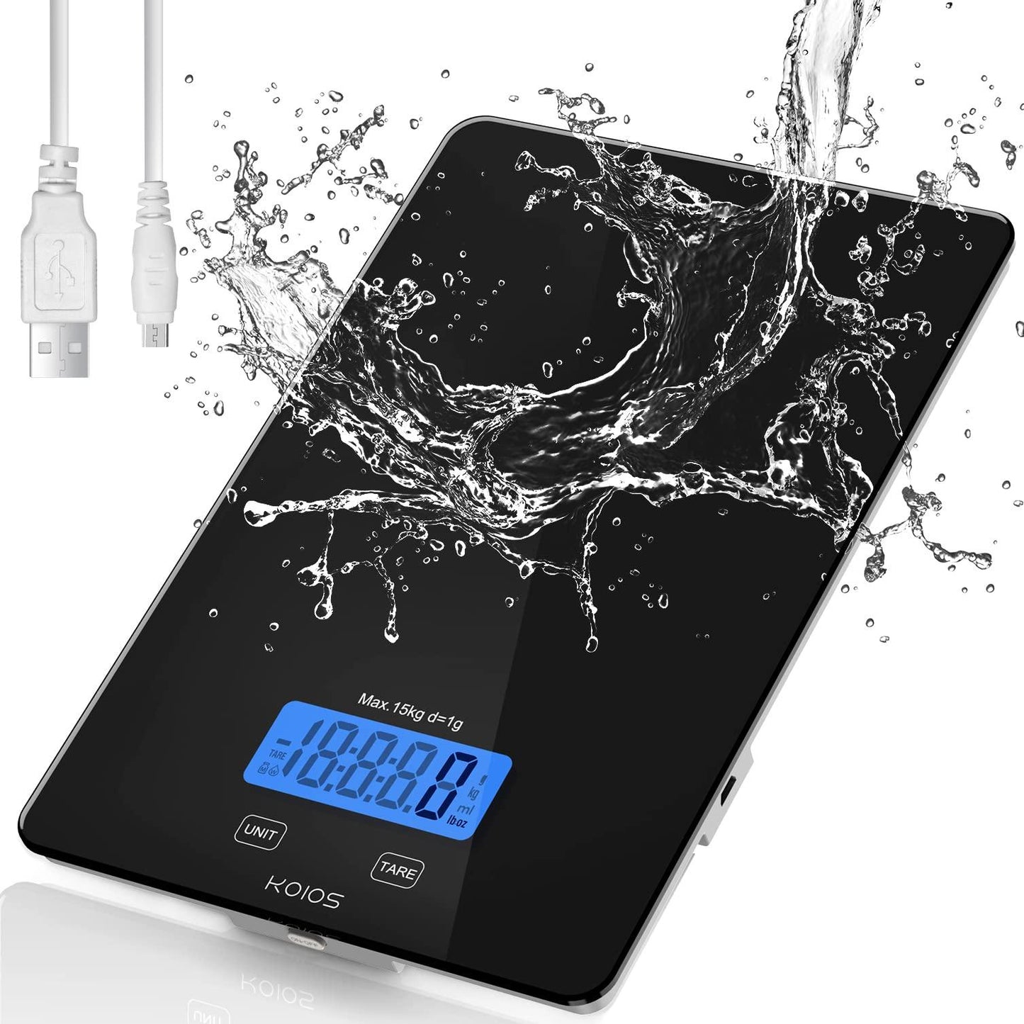 KOIOS Food Scale, 33lb/15Kg Digital Kitchen Scale for Food Ounces and Grams Cooking Baking, 1g/0.1oz Precise Graduation, Waterproof Tempered Glass, USB Rechargeable, 6 Weight Units, Tare Function - CookCave