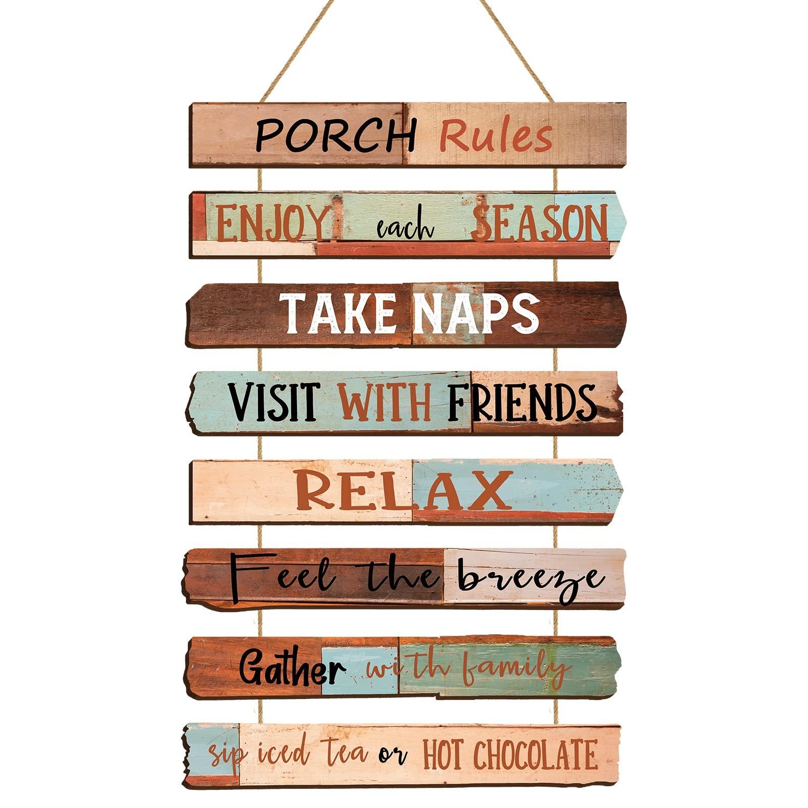 Porch Rules Sign Outdoor Wood Plaque Porch Signs Wall Art Porch Rule Wall Decor Relax Take Naps Quotes Rustic Vintage Wooden Hanging Wall Art Gift for Home Farmhouse Porch Patio Garden Door Decoration - CookCave