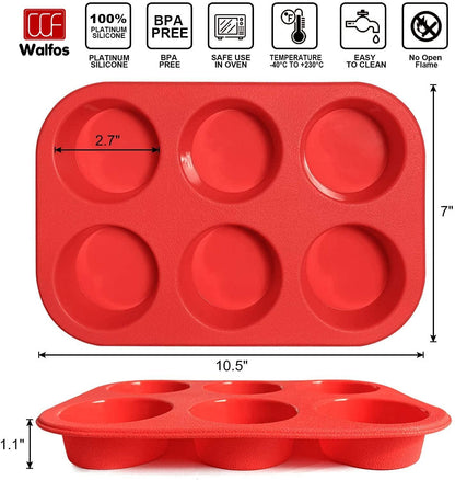 walfos Silicone Muffin Pan - 6 Cup Non-Stick Silicone Cupcake Pan, Just PoP Out! Food Grade and BPA Free Baking Cups, Perfect for Egg Muffin, Cupcake, Dishwasher Safe (2 Pack Muffin Pan) - CookCave