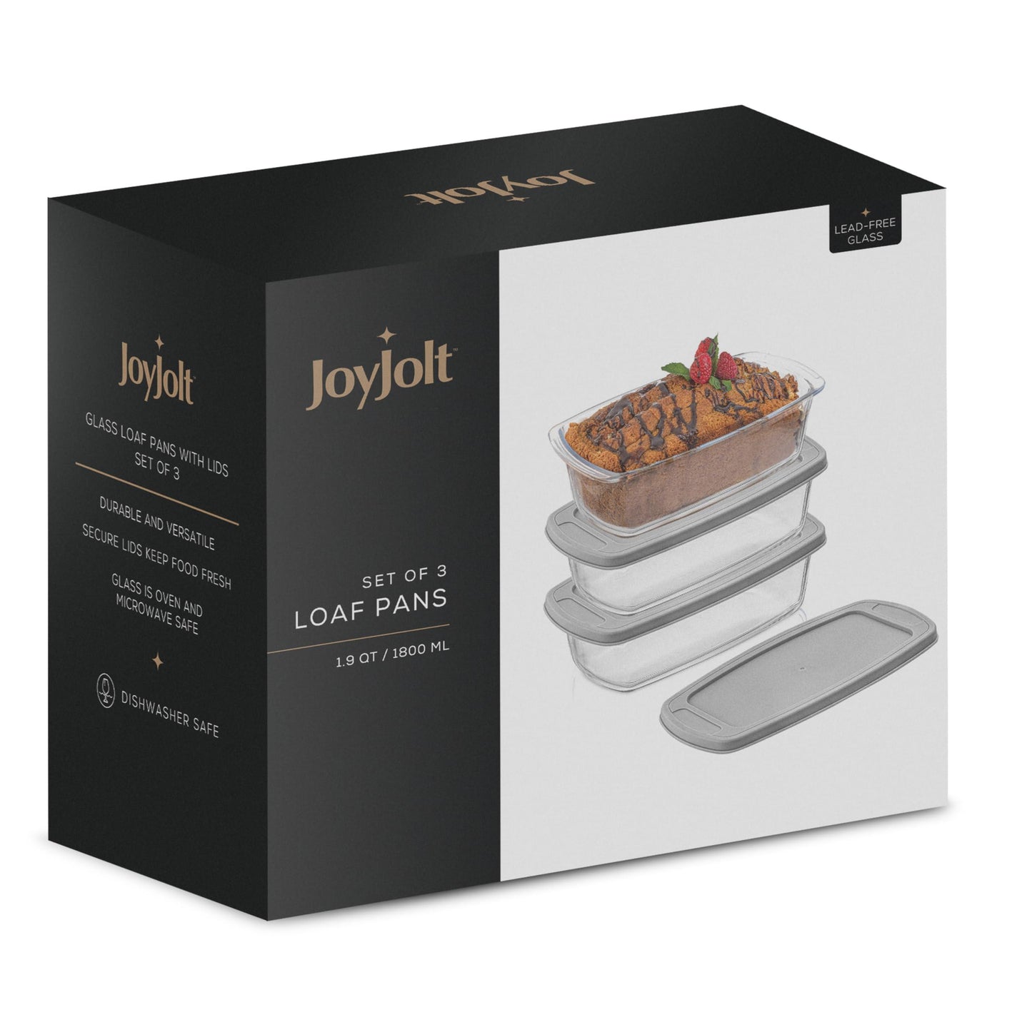 JoyJolt Glass Loaf Pan with Lid. 3pc Bread Pan Set, Rectangular, 1.9 Quart Loaf Pans for Baking Bread, Bread Storage Container, Lasagna Pan Deep, Meatloaf Pan, Banana Bread Loaf Pan - CookCave