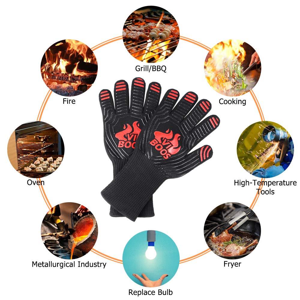 BBQ Gloves, 1472℉ Extreme Heat Resistant Grilling Gloves for Cooking,Baking and for Smoker, Silicone Insulated Cooking Oven Mitts, 13 Inch Long Non-Slip Potholder Gloves,1 Pair (Black & Red) - CookCave