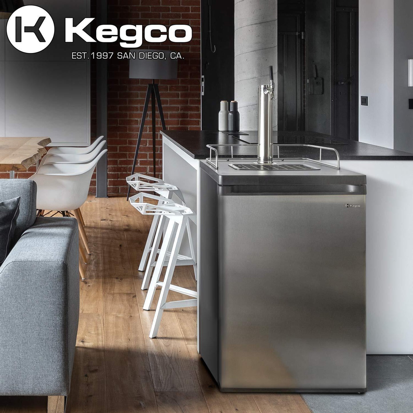 Kegco Kegerator Full Size Keg Refrigerator - Single Faucet - D System, Stainless Steel - CookCave