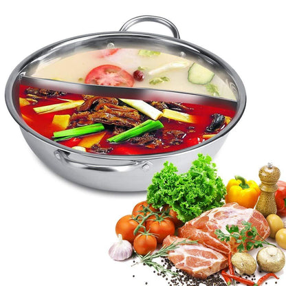 LIYJTK Stainless Steel Pot with Divider, Two-Flavor Separation Induction Cooker, Double-Sided Soup Cooker Double-Flavor Chinese shabu-shabu, Suitable for Family Gatherings(30cm) - CookCave