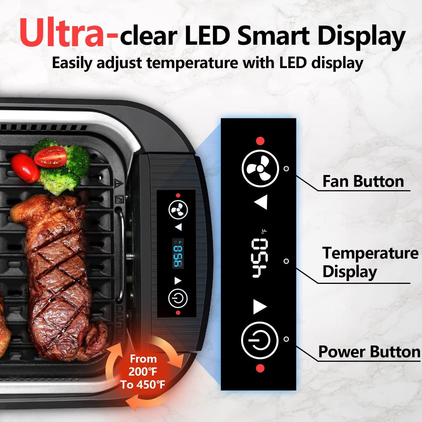 Indoor Grill, CUSIMAX Smokeless Grill Indoor, 1500W Electric Grill Griddle Korean BBQ Grill with LED Smart Display & Tempered Glass Lid, Non-stick Removable Grill Plate & Griddle Plate, Black - CookCave
