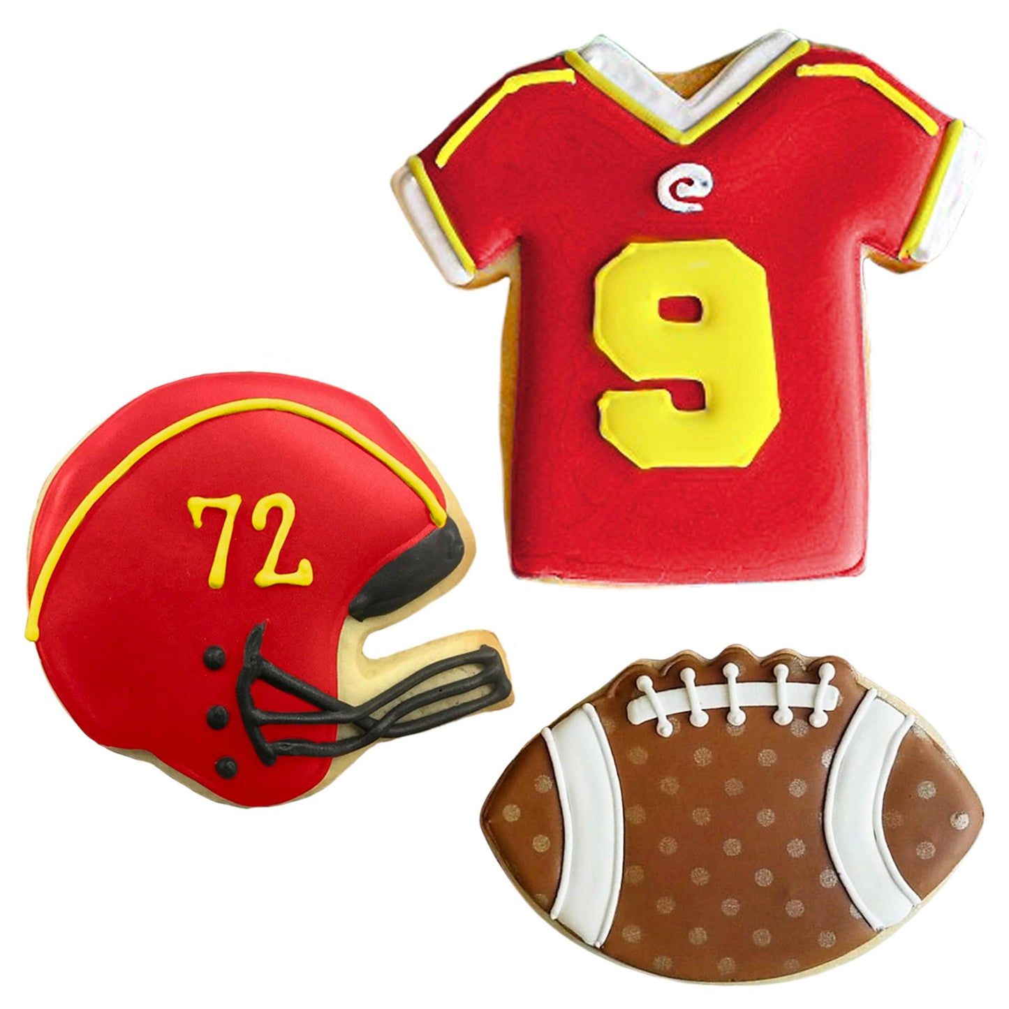 Football Cookie Cutters 3-Pc Set Made in the USA by Ann Clark, Football, Helmet, Jersey - CookCave