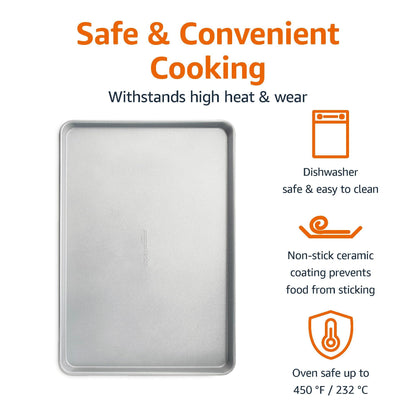 Amazon Basics Nonstick Baking Sheet & Cooling Rack Set, Half Sheet Size - 1 Pack, Grey - CookCave
