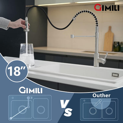 GIMILI Kitchen Faucet with Pull Down Sprayer High Arc Single Handle Spring Kitchen Sink Faucet Brushed Nickel Modern rv Stainless Steel Kitchen Faucets - CookCave