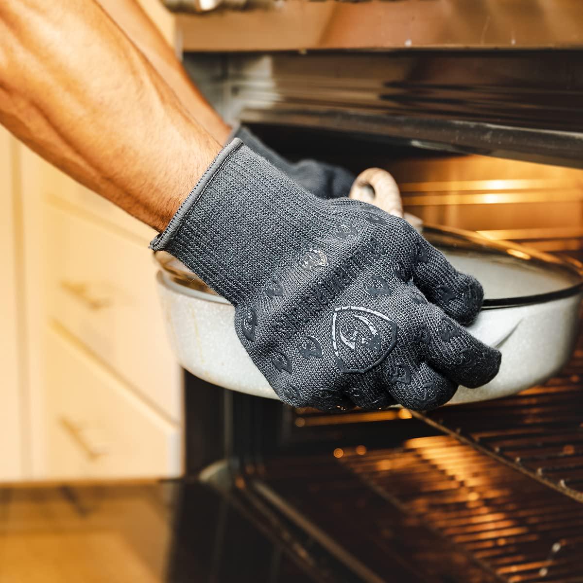 GRILL ARMOR GLOVES – Oven Gloves 932°F Extreme Heat & Cut Resistant Oven Mitts with Fingers for BBQ, Cooking, Grilling, Baking – Accessory for Smoker, Cast Iron, Fire Pit, Camping, Fireplace and More - CookCave