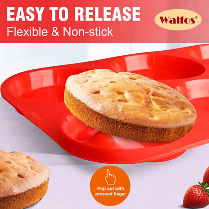 Walfos Silicone Muffin Top Pans for Baking 4inch Jumbo Size, Perfect Results Premium Non-Stick Bakeware Egg Baking Pan, Great for Eggs, Hamburger Bun, Muffin Top and More, Food Grade & BPA Free, 2pcs - CookCave