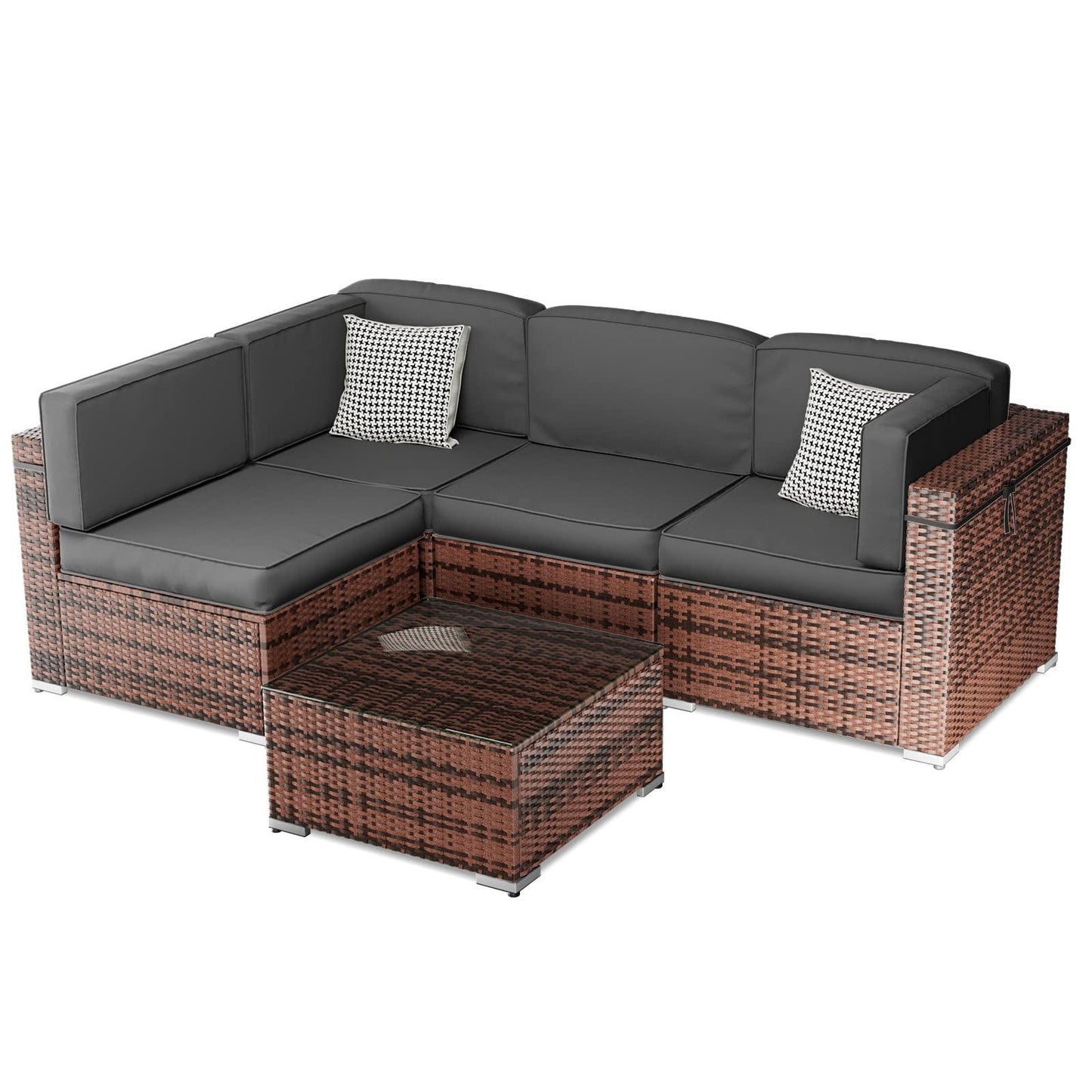 UDPATIO Patio Furniture Sets, Modular Rattan Outdoor Patio Sectional Furniture Sofa Set, Wicker Patio Conversation Set for Backyard, Deck, Poolside w/Glass Coffee Table, 5PC Grey (Include Sofa Cover) - CookCave