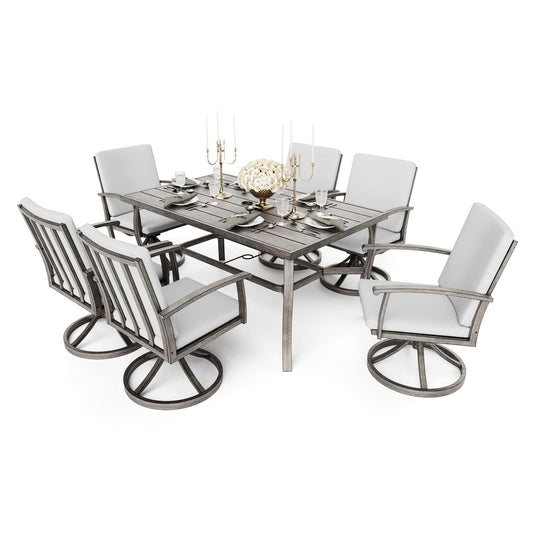 HAPPATIO 7 Piece Patio Swivel Dining Set, Aluminum Outdoor Dining Set for 6, Aluminum Dining Table and Chairs Set, Patio Dining Furniture with Aluminum Table, Chairs and Washable Cushions (Gray) - CookCave