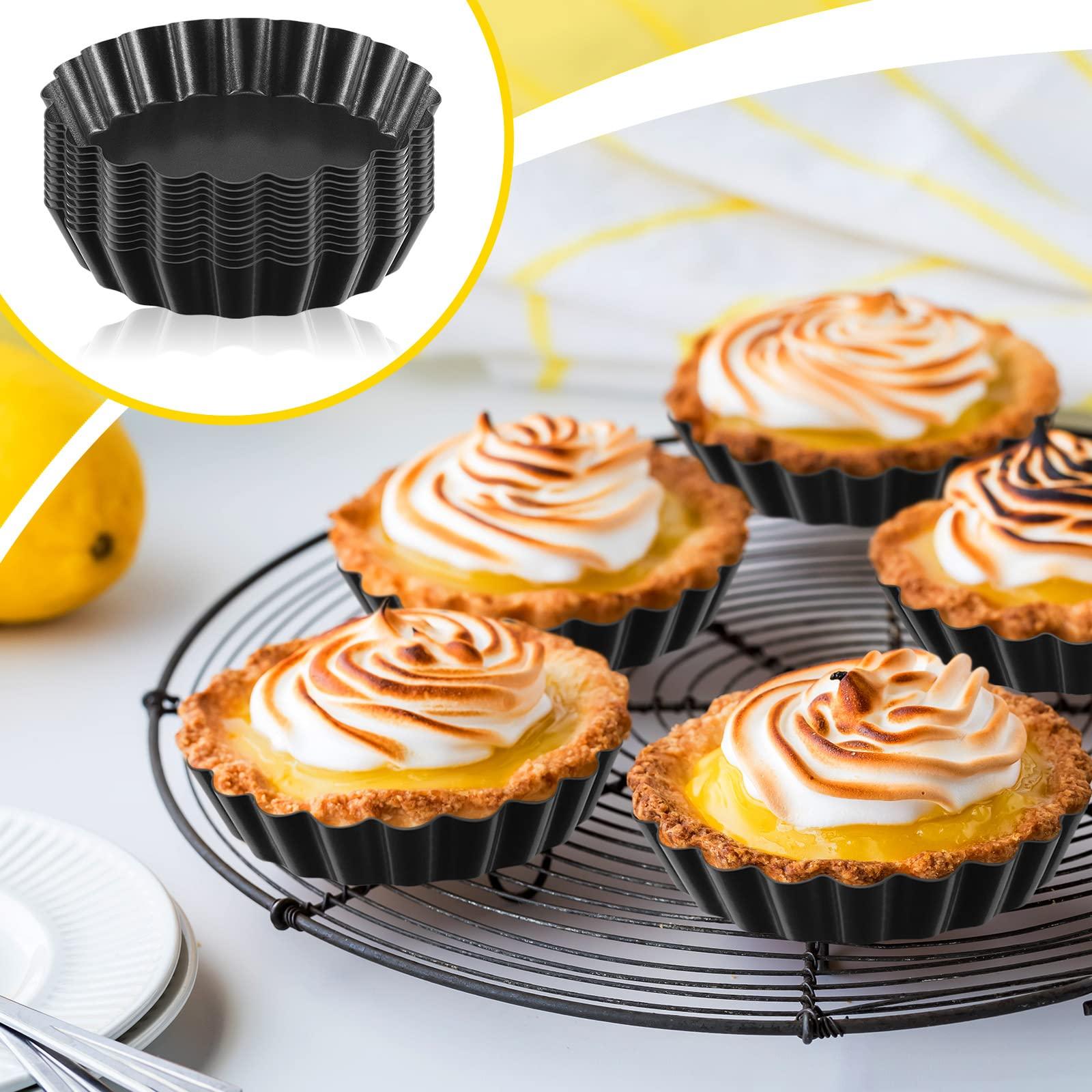 Uiifan 32 Pcs Mini Tart Pans Egg Tart Molds with Removable Bottom Round Nonstick Quiche Pan Mini Pie Pans Mini Tart Shells Bakeware Mold Fluted Side for Mousse Cake Dessert Baking (Black Gray,3 Inch) - CookCave