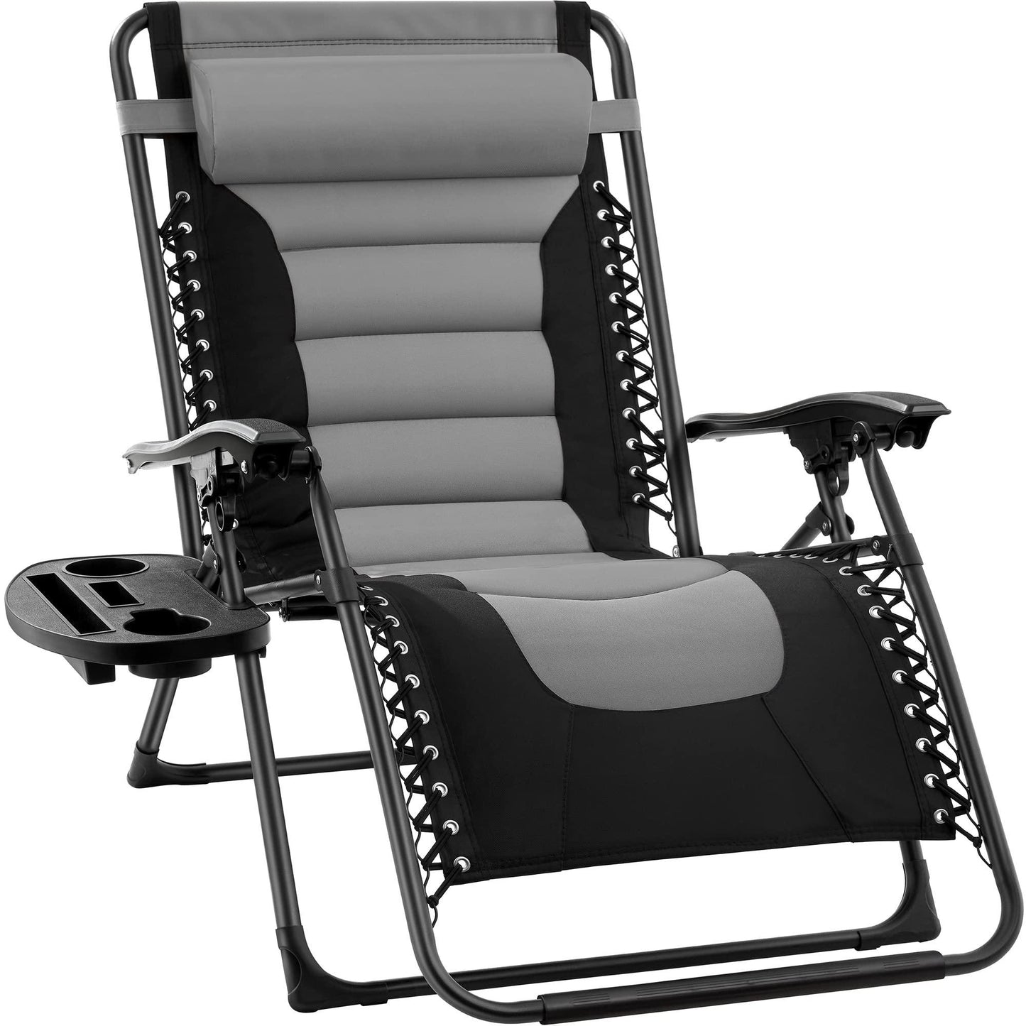 Best Choice Products Oversized Padded Zero Gravity Chair, Folding Outdoor Patio Recliner, XL Anti Gravity Lounger for Backyard w/Headrest, Cup Holder, Side Tray, Polyester Mesh - Gray - CookCave