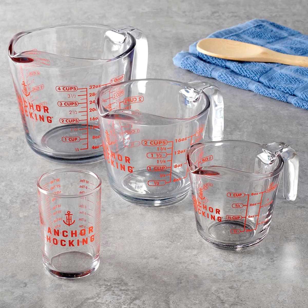 Anchor Hocking Glass Measuring Cups, 4 Piece Set (5 Ounce, 1 Cup, 2 Cup, 4 Cup liquid measuring cups) - CookCave