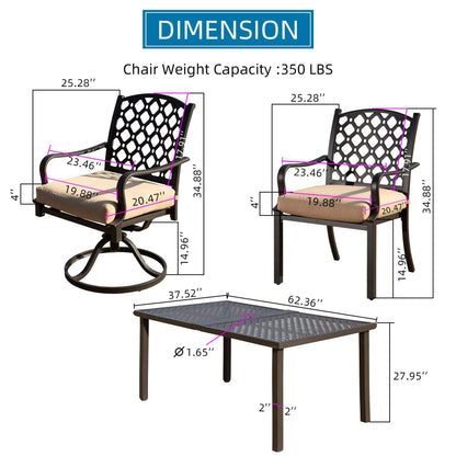 Domi Outdoor 7 pcs Patio Dining Set, Metal Dining Table, Swivel and Dining Chairs Conversation Set with Removable Beige Cushions for Garden Lawn Yard - CookCave