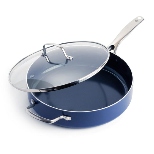 Blue Diamond Cookware Diamond Infused Ceramic Nonstick 5QT Saute Pan Jumbo Cooker with Helper Handle and Lid, PFAS-Free, Dishwasher Safe, Oven Safe, Blue - CookCave