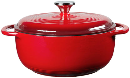 Lodge 4.5 Quart Enameled Cast Iron Dutch Oven with Lid – Dual Handles – Oven Safe up to 500° F or on Stovetop - Use to Marinate, Cook, Bake, Refrigerate and Serve – Island Spice Red - CookCave