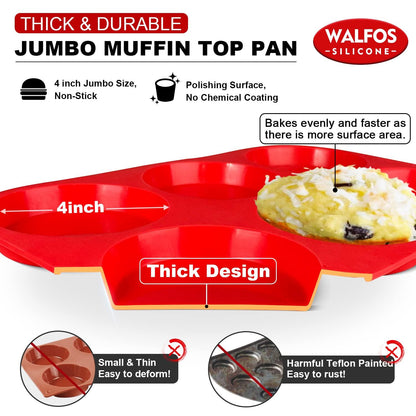 Walfos Silicone Muffin Top Pans for Baking 4inch Jumbo Size, Perfect Results Premium Non-Stick Bakeware Egg Baking Pan, Great for Eggs, Hamburger Bun, Muffin Top and More, Food Grade & BPA Free, 2pcs - CookCave