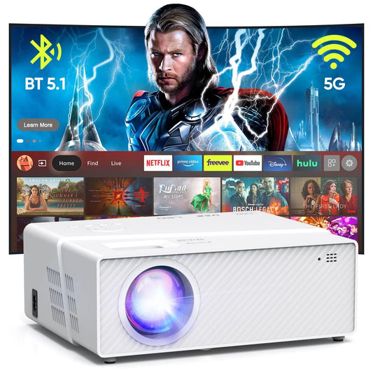 5G WiFi Bluetooth Projector with Screen, 16000 Lumens/450 ANSI Real Native 1080P 4K Outdoor Projector for Theater Movies, Synchronize Smartphone, Compatible W/TV Stick/HDMI/PS4 [120'' Screen Included] - CookCave