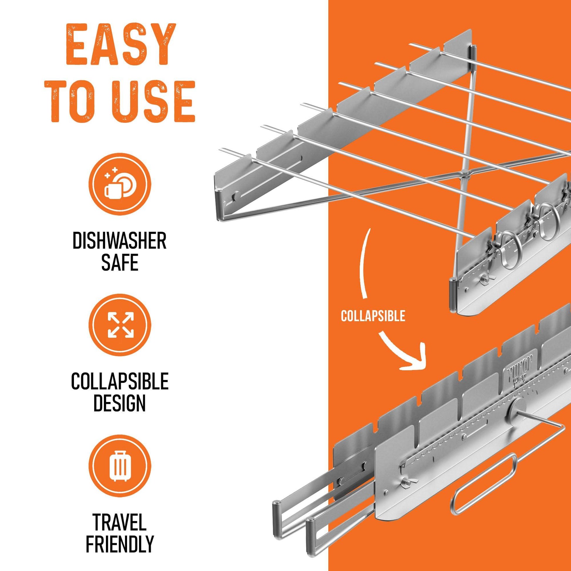 Yukon Glory BBQ Kabob Grill Rack | Rotating Kebab Skewers | Metal Skewers For Grilling | Collapsible Stainless Steel Kabob Skewers Holder | Grilling Accessories | Six Kebab Skewers - CookCave