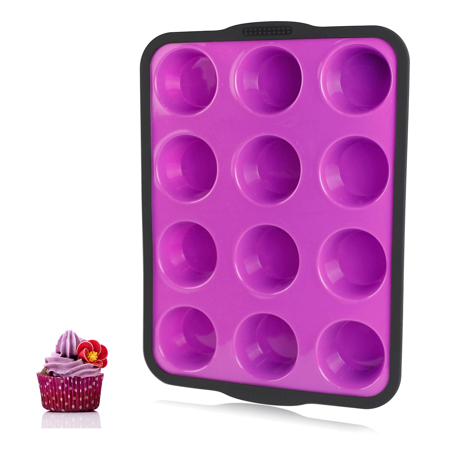 Aichoof Non-Stick Silicone Muffin Pan With Reinforced Stainless Steel Frame Inside,12 Cup Regular Muffin Baking Mold, 12 Cup Muffin Tin, BPA Free,Dishwasher Safe, Purple - CookCave