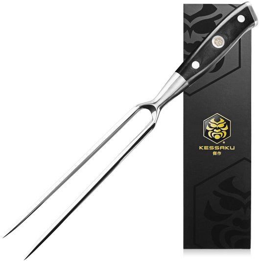 KESSAKU Meat Fork - 7 inch - Dynasty Series - Dual-Prong Carving & BBQ Fork - Forged High Carbon Stainless Steel - G10 Garolite Handle - CookCave