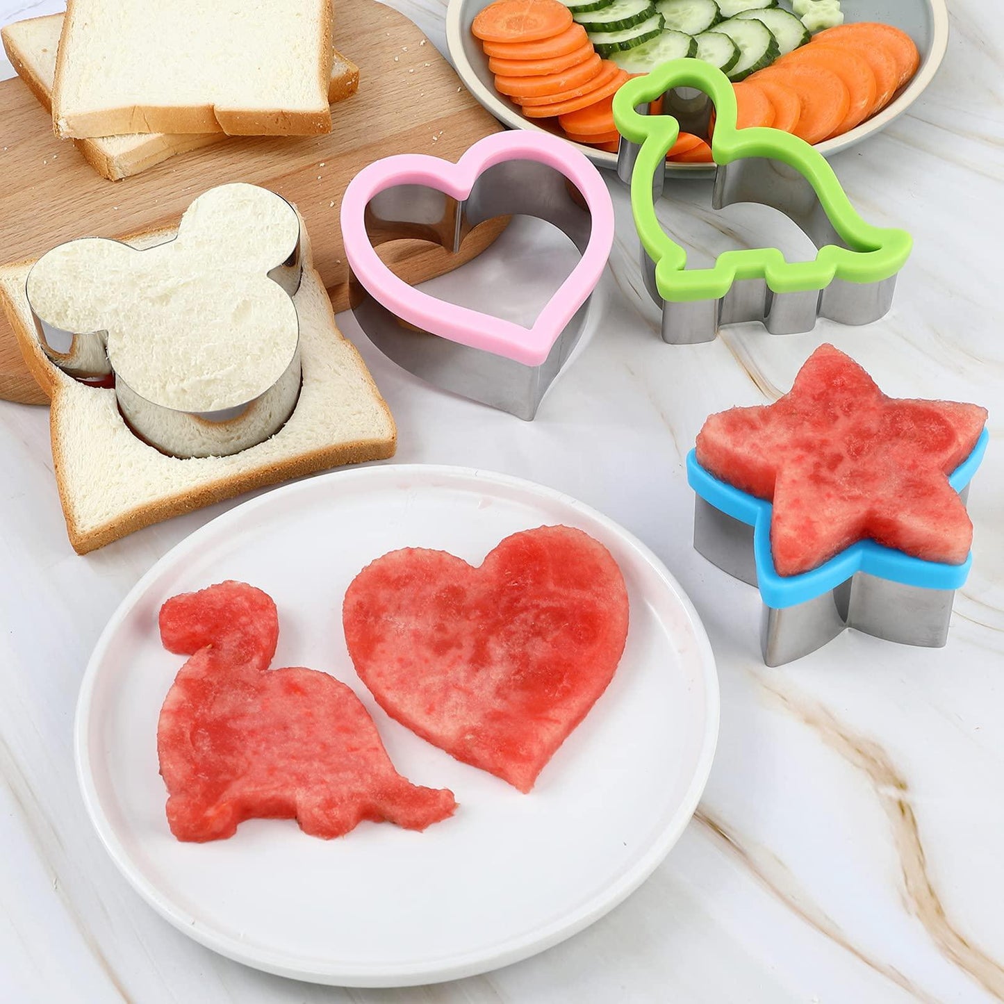 Elfkitwang Sandwich Cookie Cutters Set, Dinosaur,Heart,Star,Mouse,Sandwich Knife Cookie Knife Vegetable Cutter Food Grade Cookie Mould.(12Pcs) - CookCave