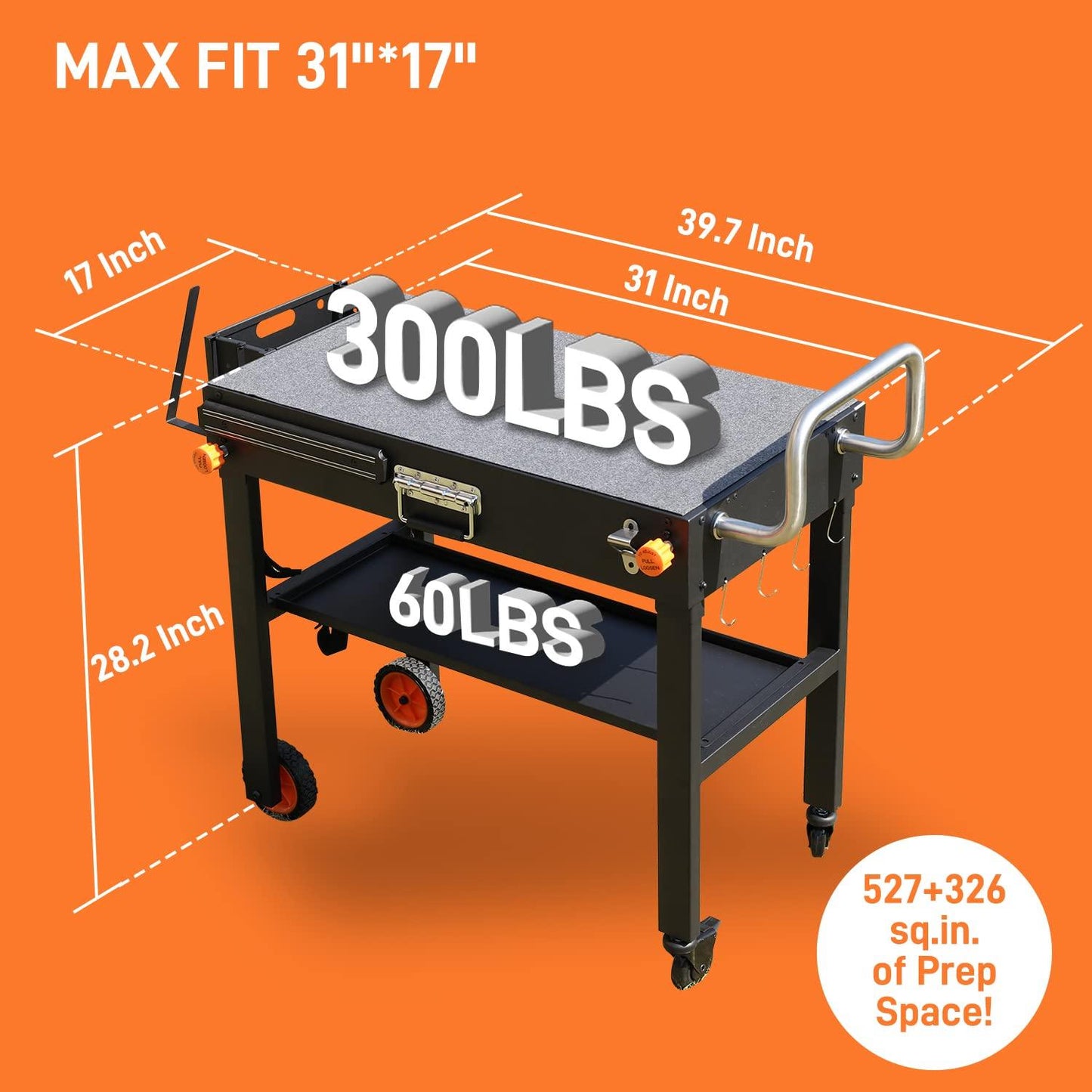 JiRiCHMi Outdoor Grill Table,Blackstone Griddle Stand,BBQ Prep Table With Wheels And Seasoning Tray,Universal Grill Cart Fit 17 Inch Or 22 Inch Griddle,Folds Flat Quickly Ninja Grill Stand - CookCave