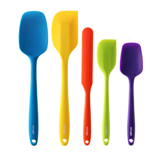 5PCS Silicone Rubber Spatula Set, VITUER Food Grade BPA-Free Spatulas for kitchen Use, Heat Resistant Spatula for Cooking & Baking, Dishwasher Safe - CookCave