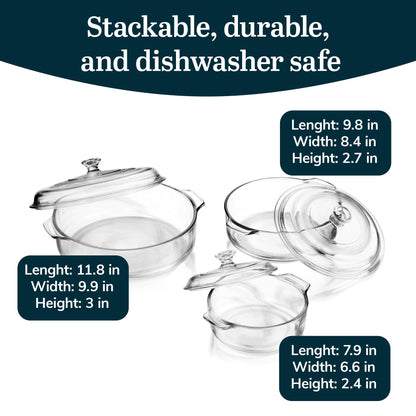 Libbey 56030 Baker's Basics 3-Piece Covered Versatile Glass Baking Dishes for Oven, Clear Lead-Free Casserole-Cookware - CookCave