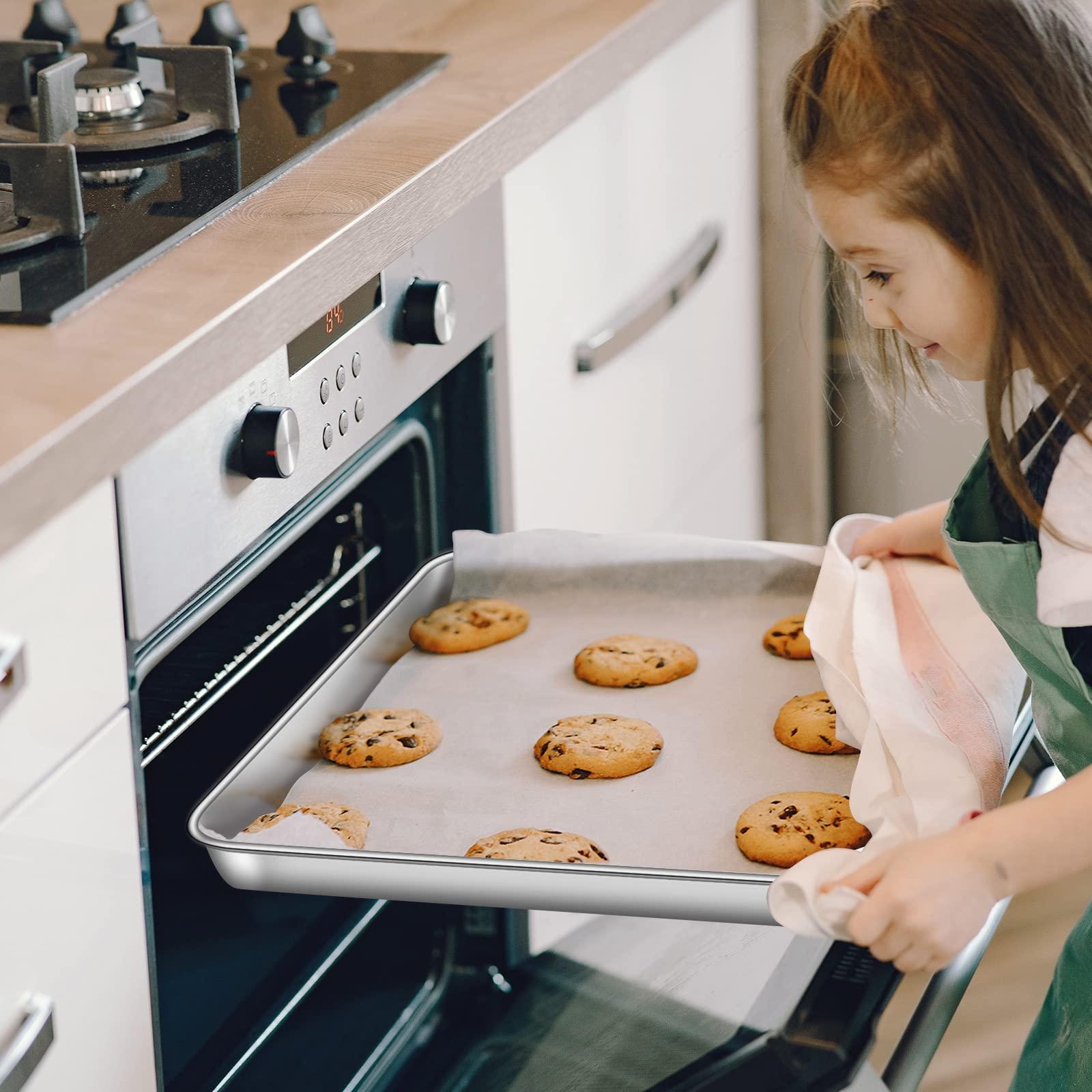 Stainless Steel Baking Sheet Set of 2, Deedro Cookie Sheet Metal Baking Pan Oven Tray, Non Toxic & Heavy Duty, Rust Free & Mirror Finish, Easy Clean & Dishwasher Safe, 16 x 12 x 1 Inch - CookCave